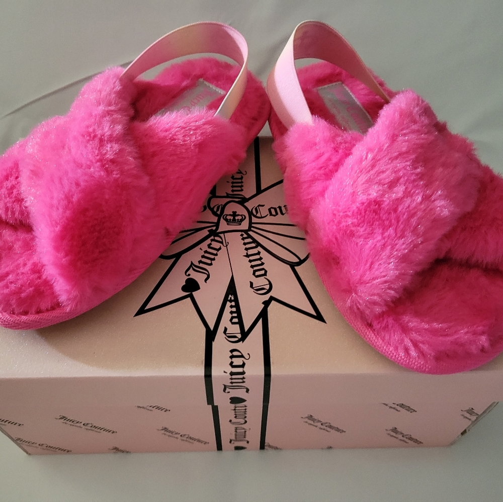 Juicy Couture Girl's Bandara Ct Fuchsia Pink Slingback Slippers Size 11-12 NIB